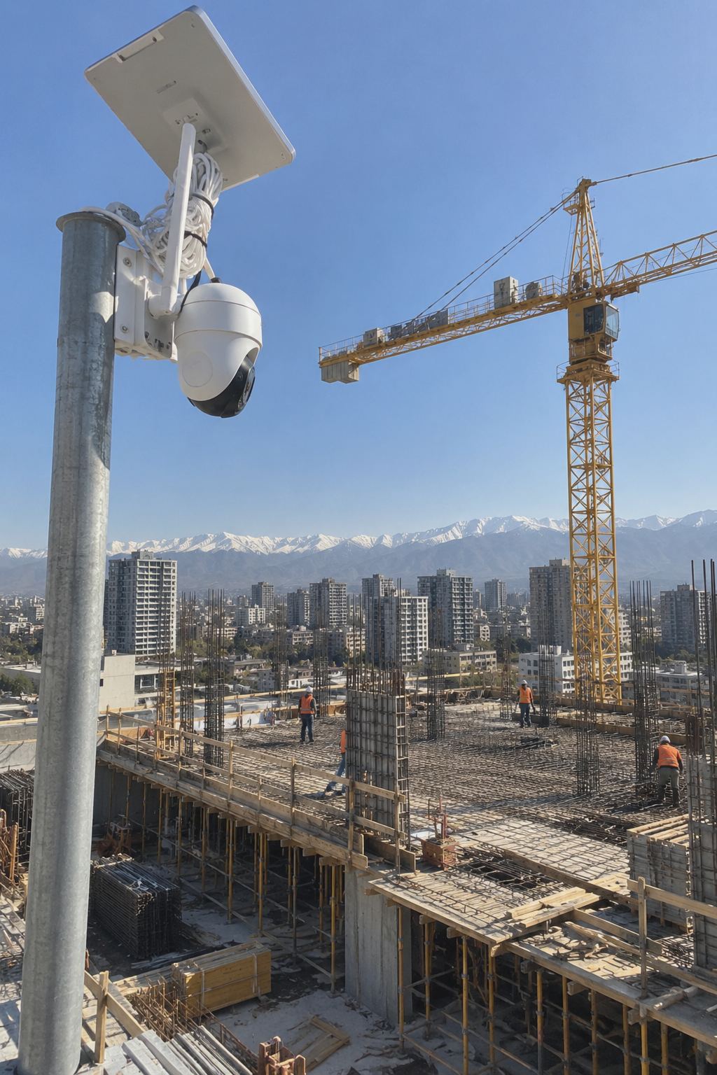 Cámara de Lisual con panel solar instalada en una obra de edificación